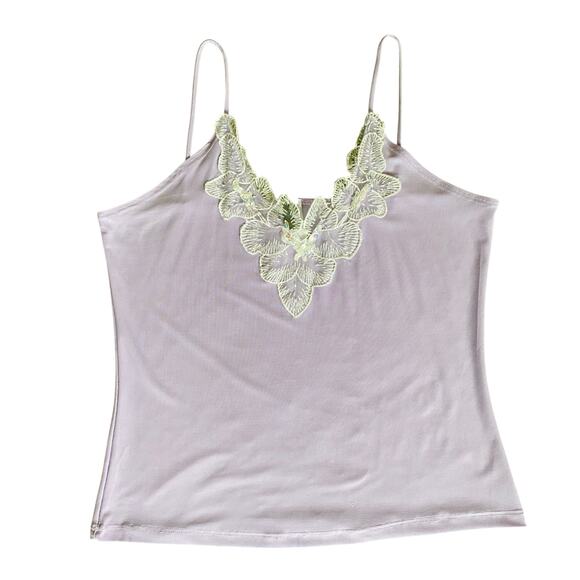 Y2k Lace Trim Cami top Sz M Lavender Stretch Fabric V Neckline Spaghetti Straps - Picture 11 of 12